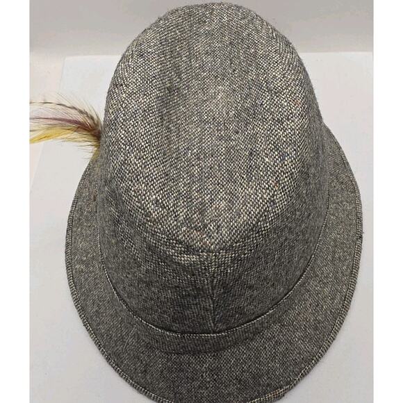 Vintage Richman Brothers Mens Size Large Gray Tweed Fedora Hat W/ Feather - Picture 6 of 9